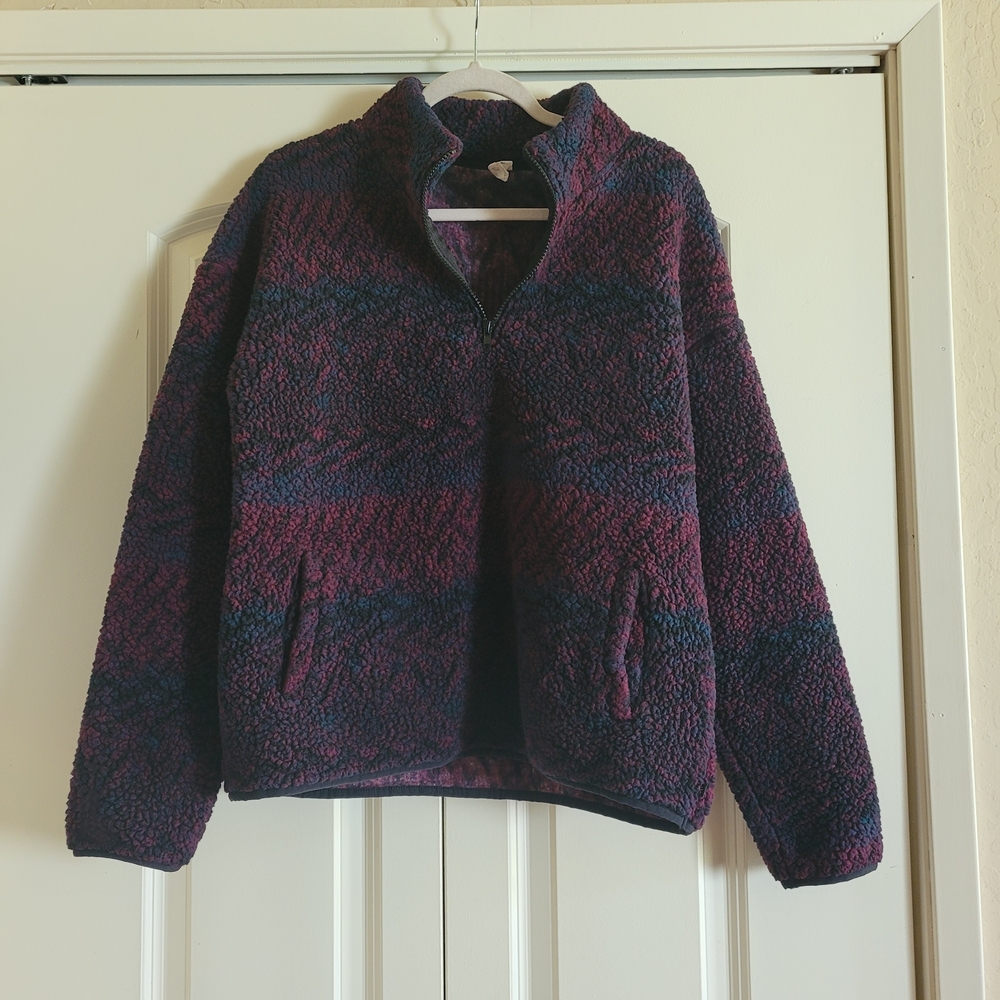 Cozy Maroon Purple and Blue Fleece Sherpa Half Zip Pullover